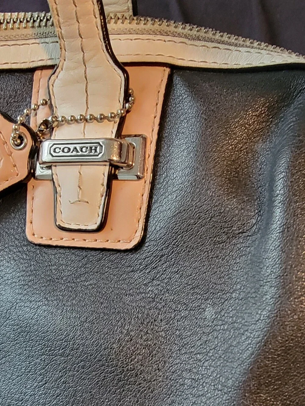 Coach Black Leather Satchel with Tan Trim and Handles